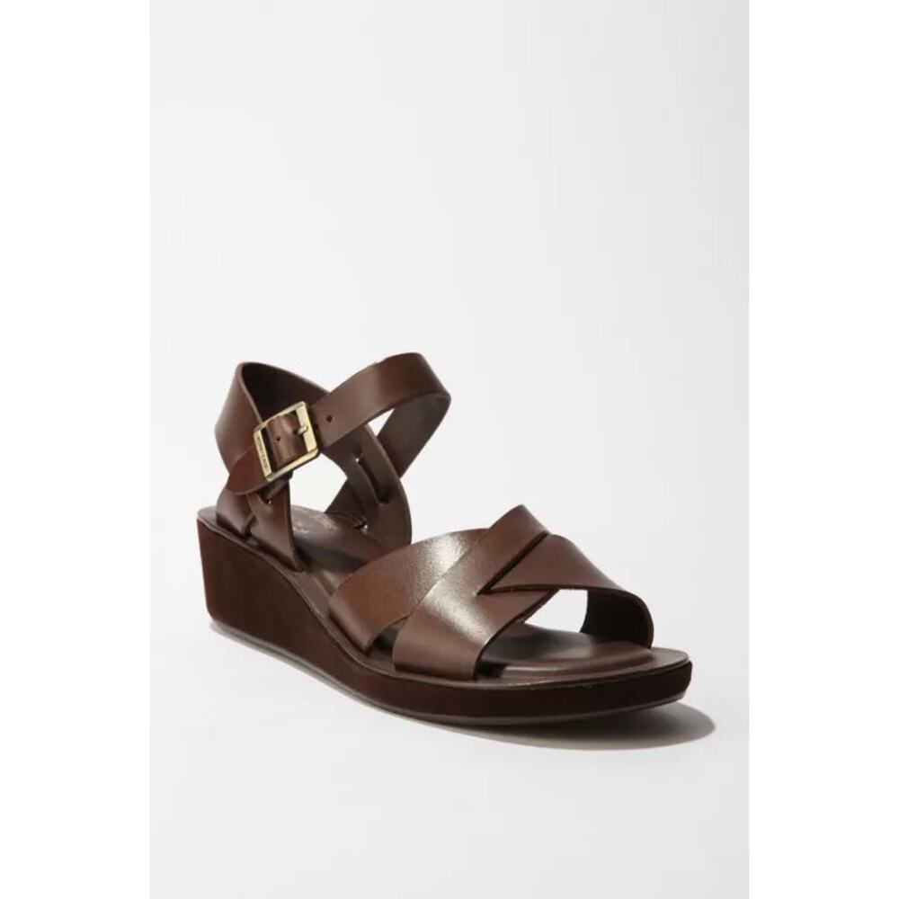 Kork-Ease Women’s Leather Platform Sandals Wedge Heel Ankle Straps Brown Size 5